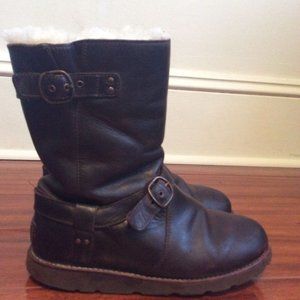 UGG Noira Chestnut Leather Moto Boots Waterproof 6 Bin M